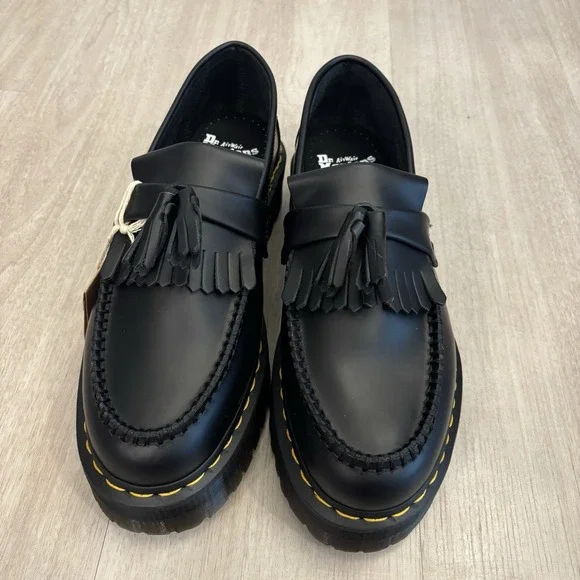 Dr Martens Adrian Quad Loafers Mens Sz 10 Women 11 Black Leather Tassel Platform - Picture 2 of 8
